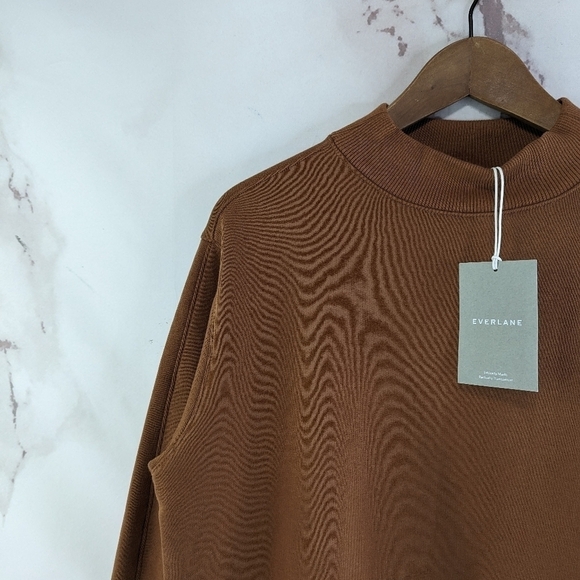 Everlane Sweatshirt Women XS Cocoa The ReNew Mock Neck Fleece Pullover Sweater - Picture 4 of 13